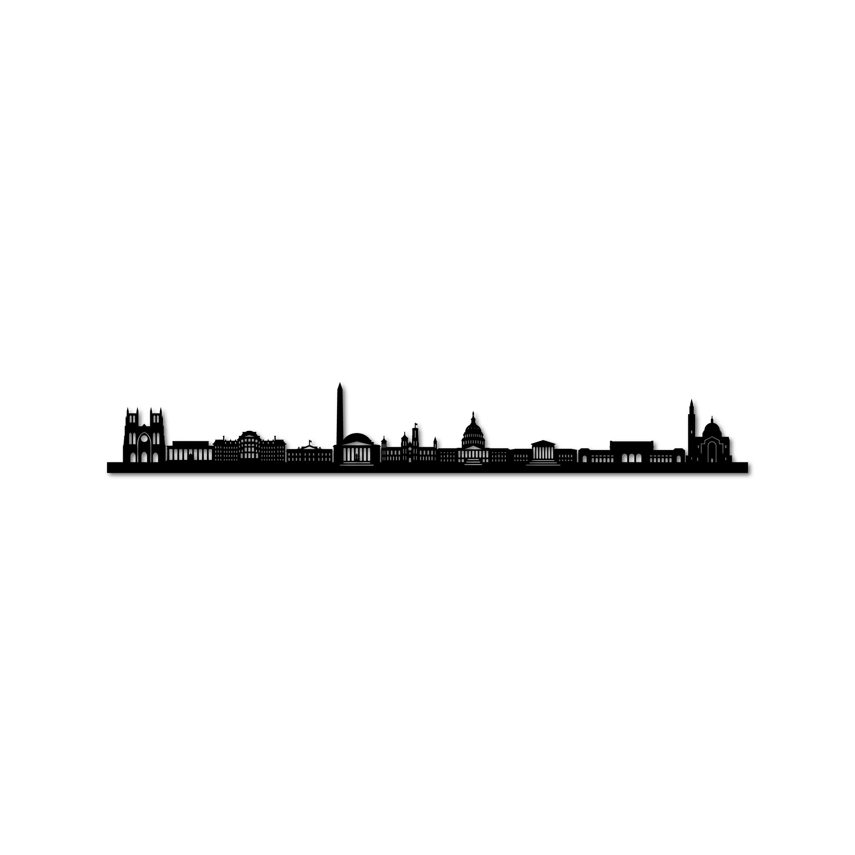 Washington DC Skyline, Laser-cut in Matte Black Acrylic, on a White Background