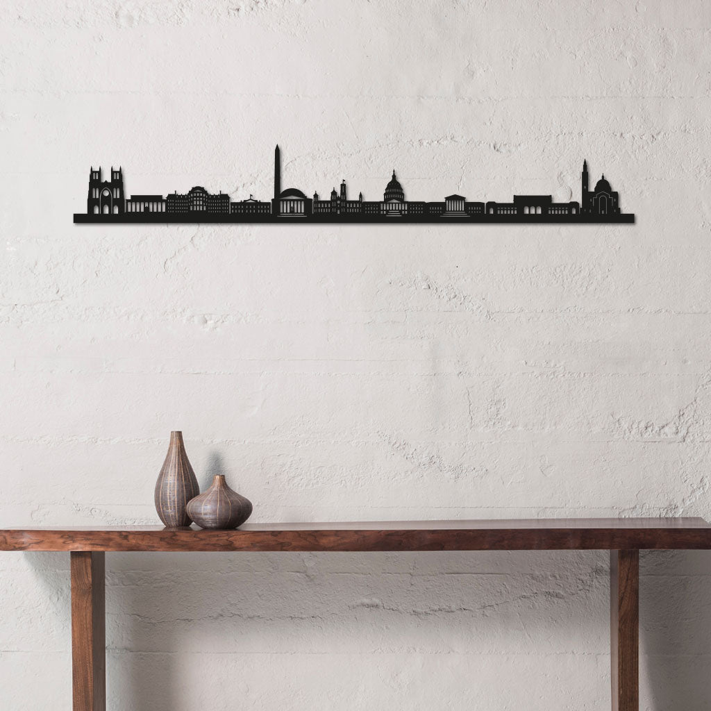 Washington DC Skyline laser-cut in Matte Black reclycled acrylic on Seating Room's Wall
