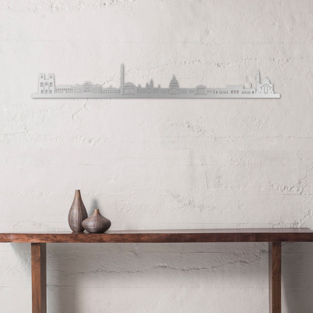 Washington DC Skyline laser-cut in Silver reclycled acrylic on Seating Room's Wall
