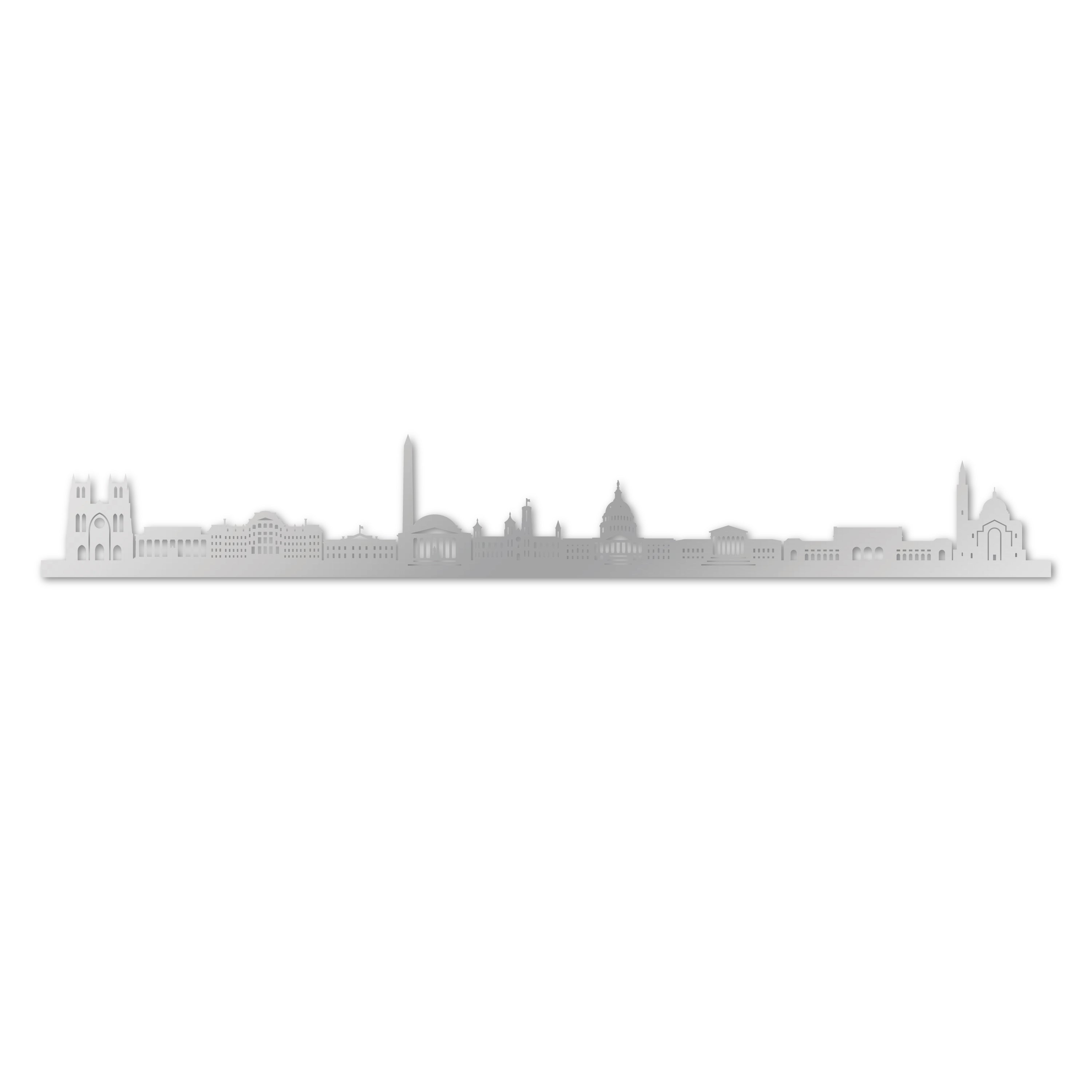 Washington DC Skyline, Laser-cut in Silver Acrylic, on a White Background