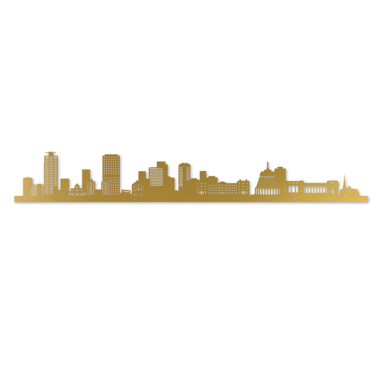 Wellington Skyline, Laser-cut in Gold Acrylic, on a White Background