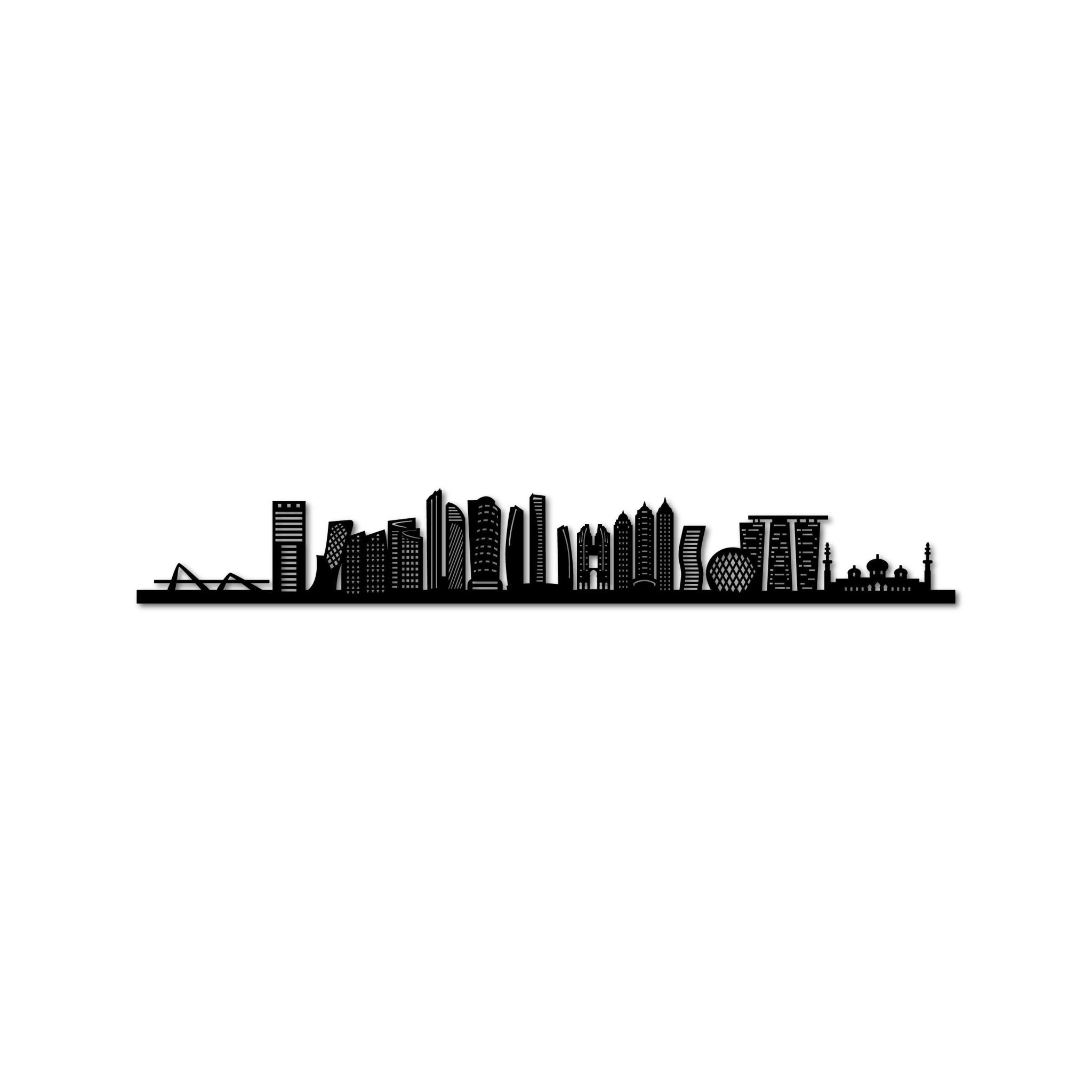 Abu Dhabi Skyline, Laser-cut in Matte Black Acrylic, with the City's Name Lettering Bellow, on a White Background