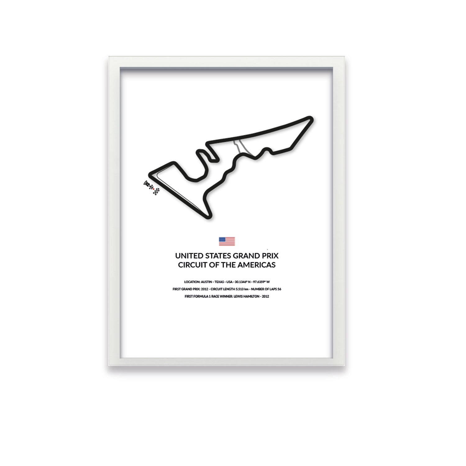 United States Grand Prix - Austin - Siluet City SilhouettesWall artGPAUS3040LWGPAUS3040LWWhite Frame