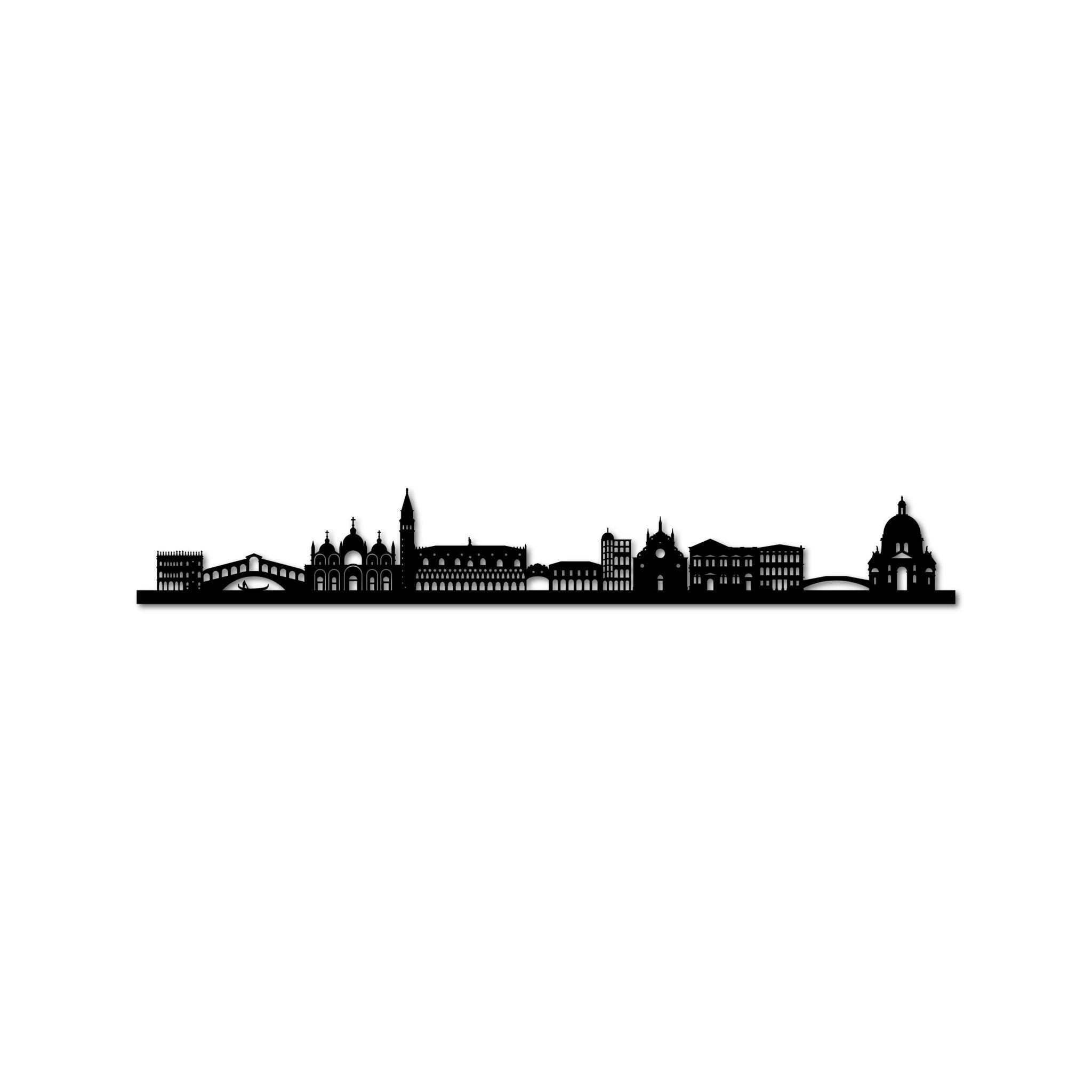 Venice Skyline, Laser-cut in Matte Black Acrylic, on a White Background